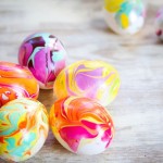 Easter egg coloring with nail polish.