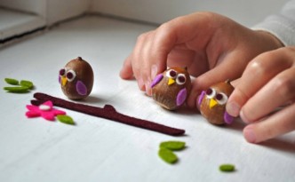 Simple arts and crafts for kids ideas: Owls from acorns