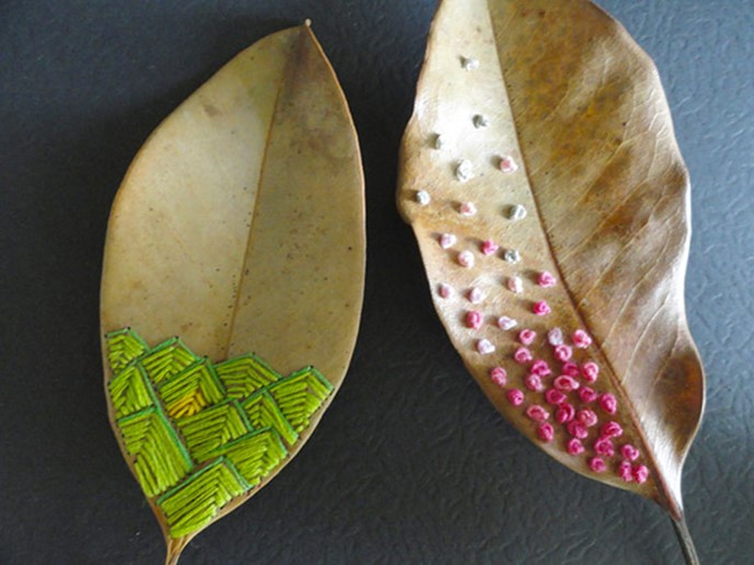 Crafts made from leaves or thread design embroidery – DIY is FUN