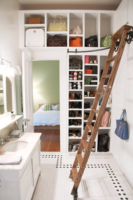 The ladder will help to reach the upper drawers and shelves